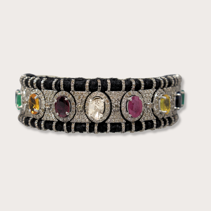 Black Macrame Bracelet with Multi Gems