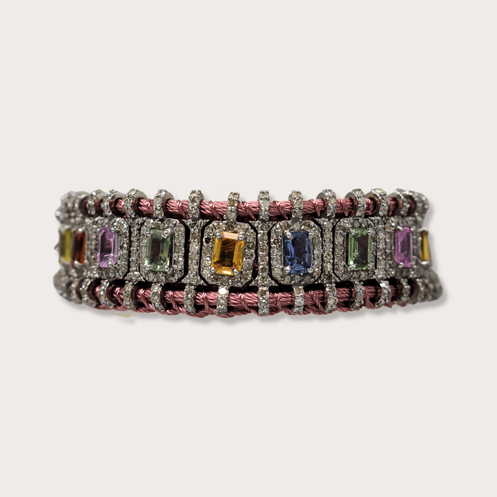 Pink Macrame Bracelet with Multi Sapphires