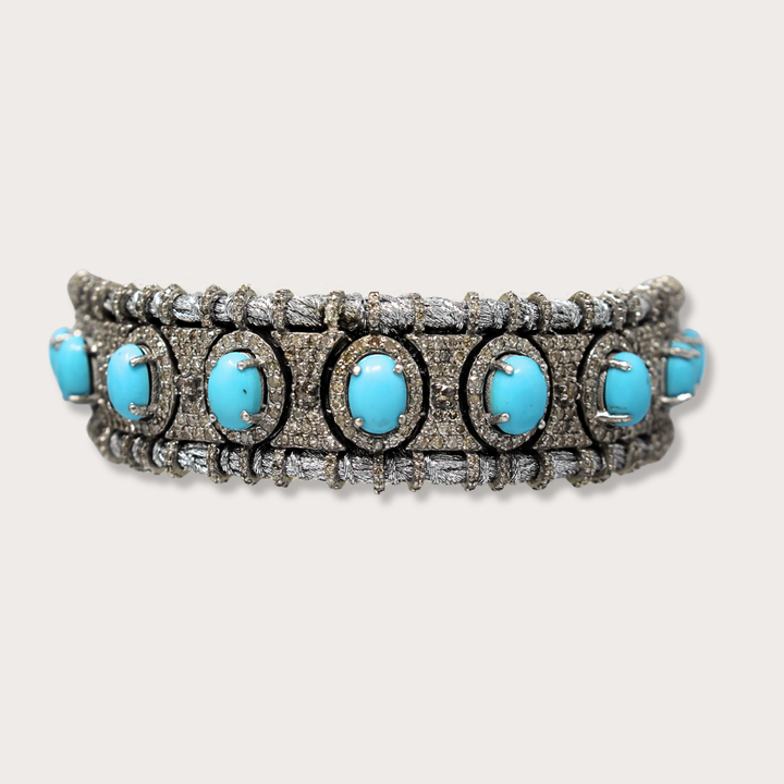 Silver Macrame Bracelet with Turquoises