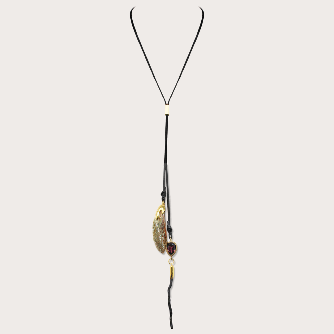 Abalone Shell with Black Coral-Style Pendant