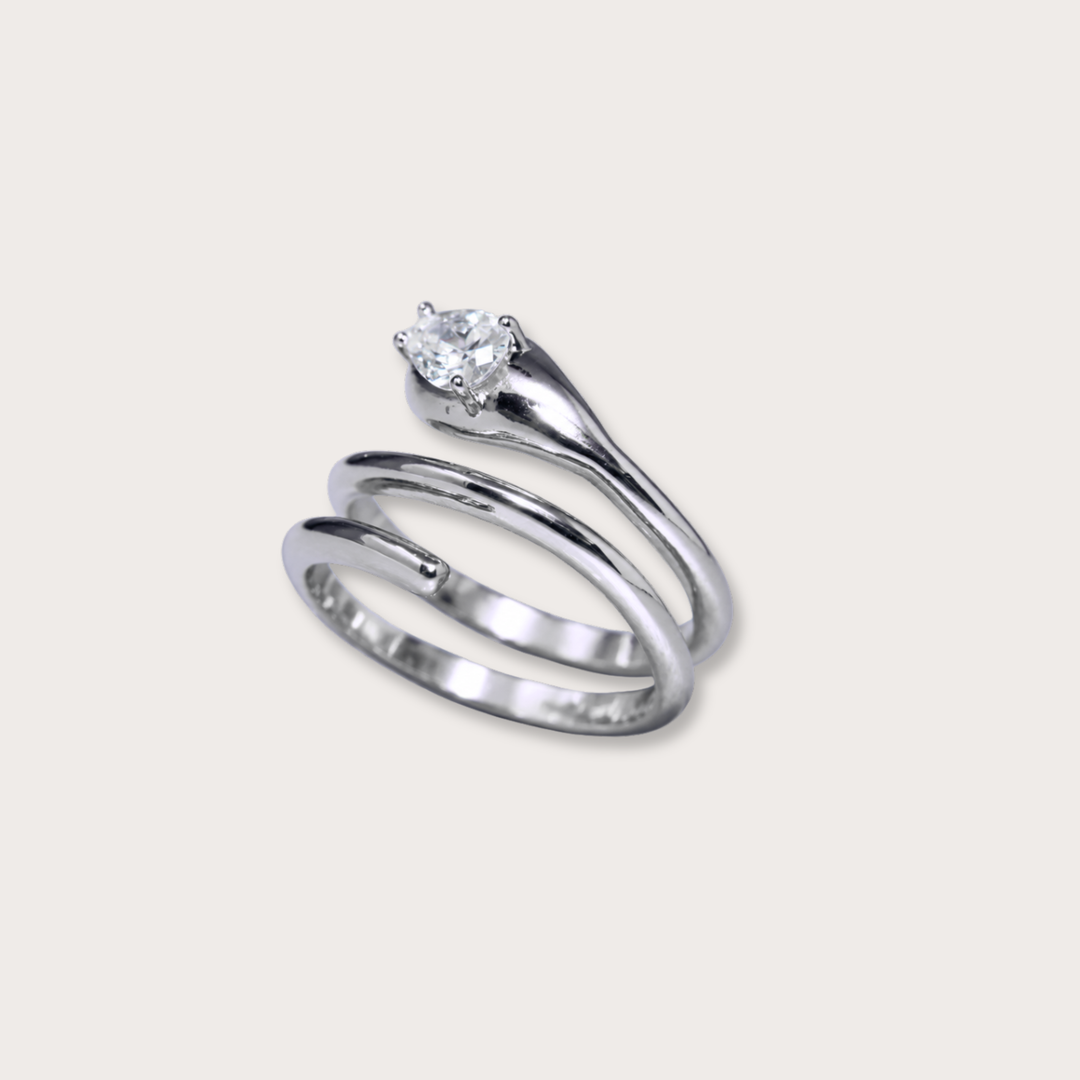 Crystal Serpent Silver Ring