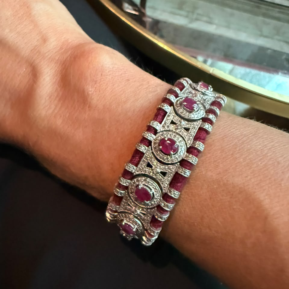 Wine Macrame Bracelet with Rubies