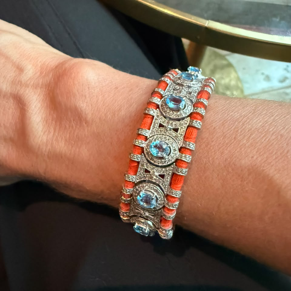 Orange Macrame Bracelet with Blue Topaz