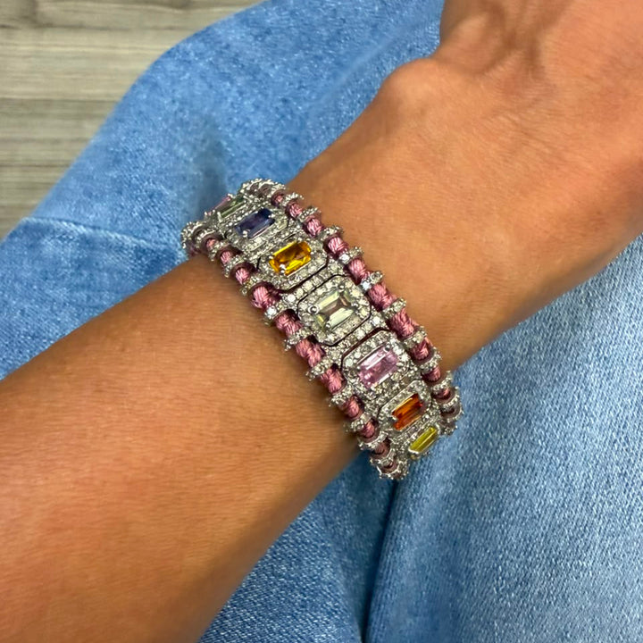Pink Macrame Bracelet with Multi Sapphires