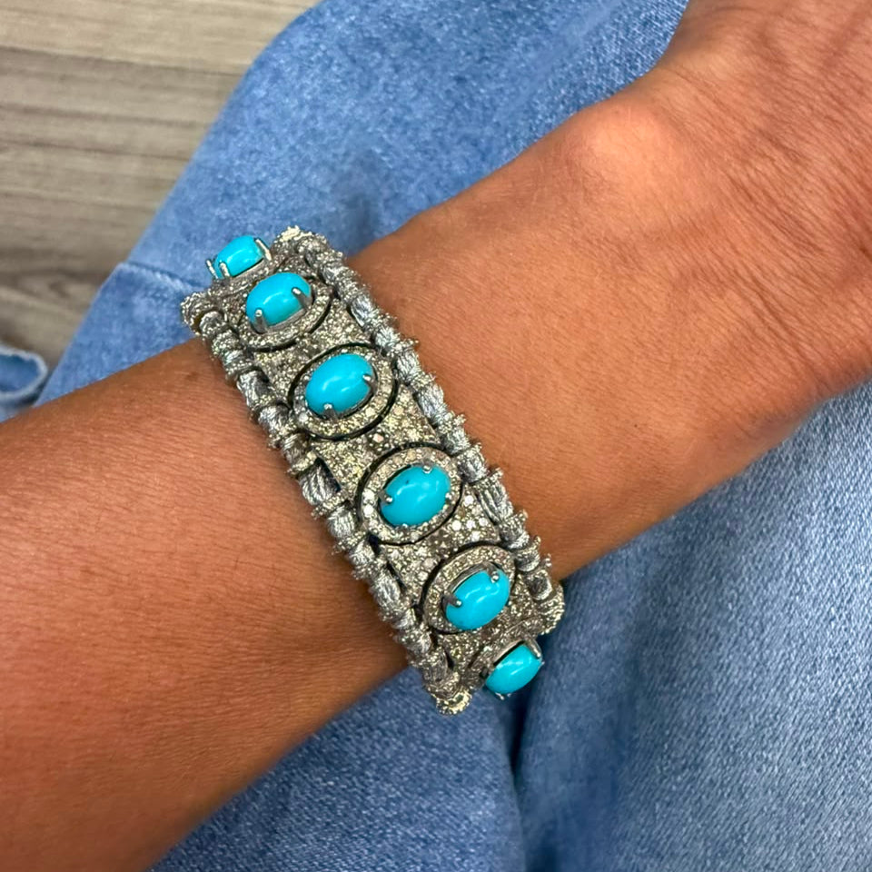 Silver Macrame Bracelet with Turquoises