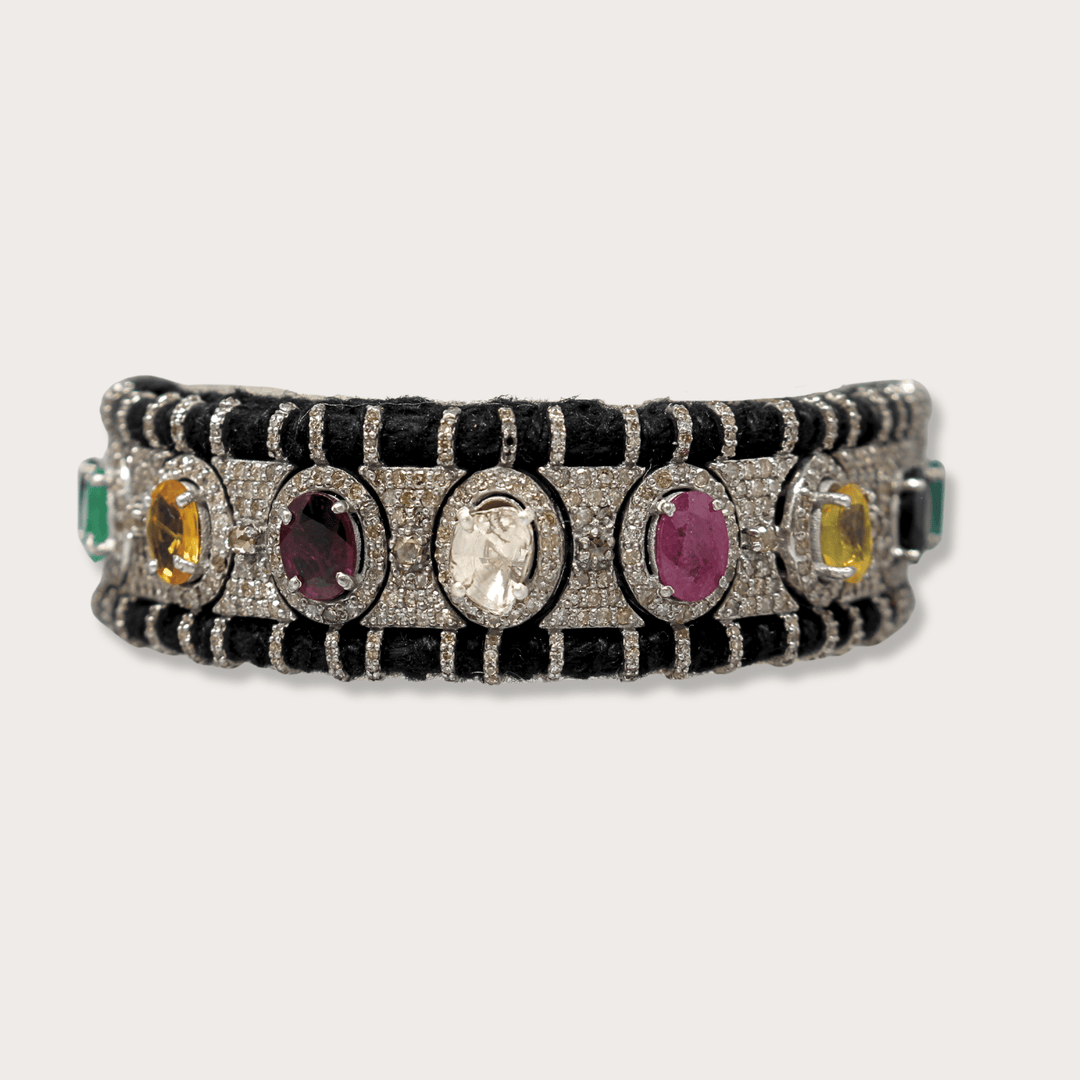 Black Macrame Bracelet with Multi Gems - LAURA CANTU JEWELRY