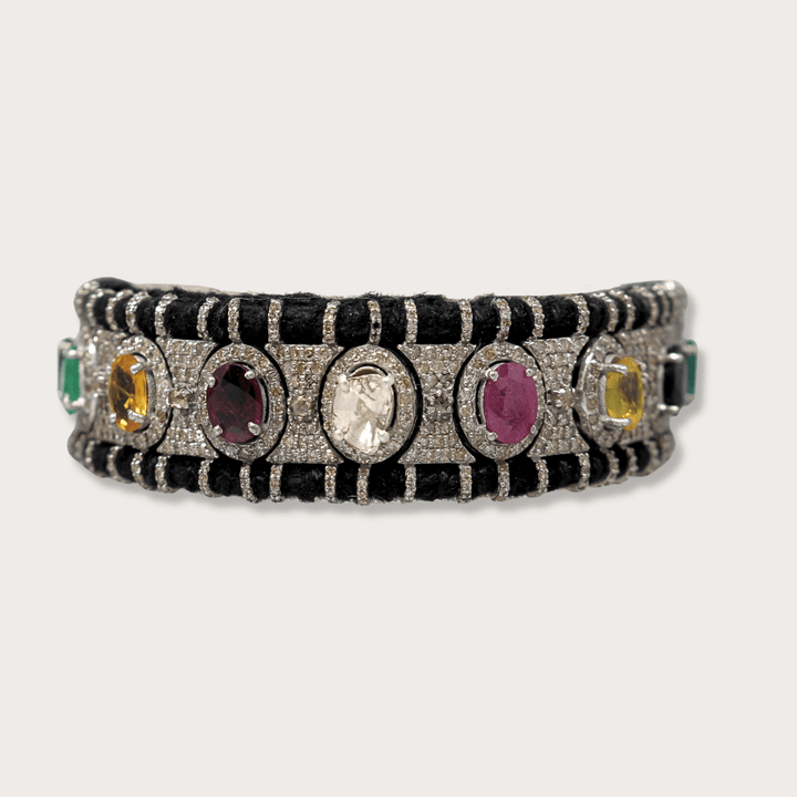 Black Macrame Bracelet with Multi Gems - LAURA CANTU JEWELRY