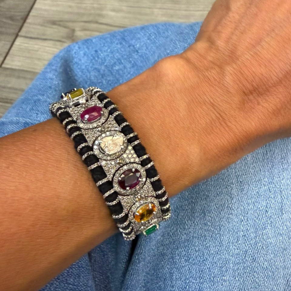 Black Macrame Bracelet with Multi Gems - LAURA CANTU JEWELRY