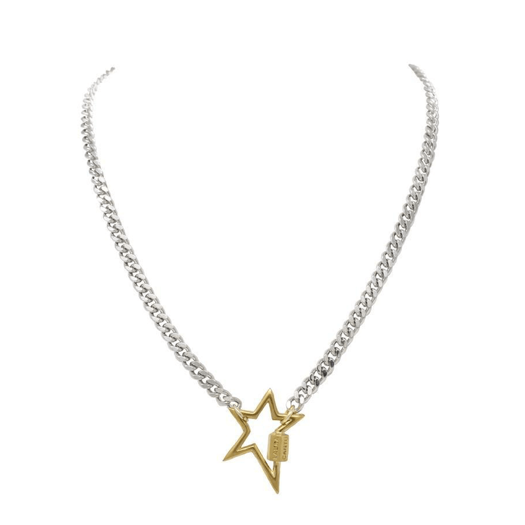 Bold Star Lock Necklace Silver - LAURA CANTU JEWELRY US