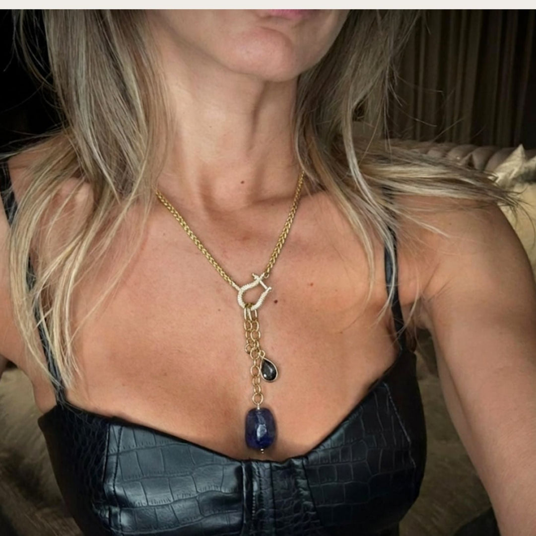 Lumna Rhinestone Lock Neckace VII - LAURA CANTU JEWELRY