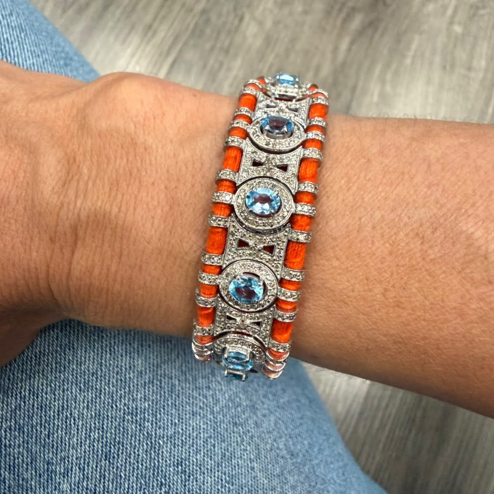 Orange Macrame Bracelet with Blue Topaz - LAURA CANTU JEWELRY