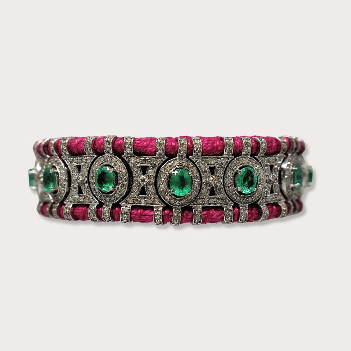 Pink Macrame Bracelet with Emerald - LAURA CANTU JEWELRY