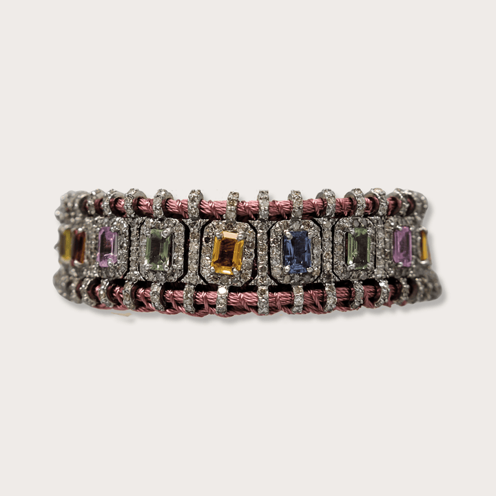 Pink Macrame Bracelet with Multi Sapphires - LAURA CANTU JEWELRY