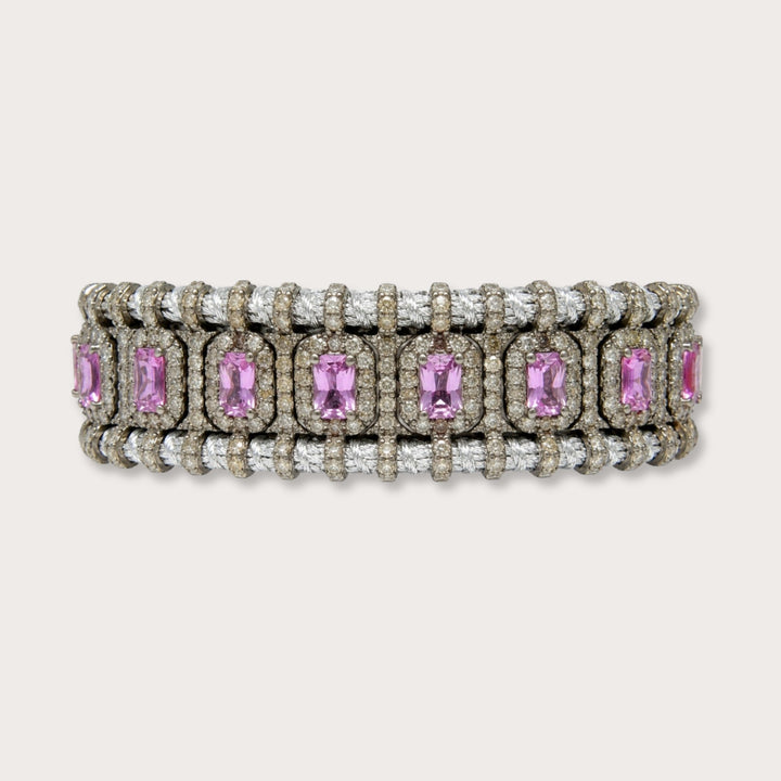 Bracelet Macramé Silver Pink Sapphires - LAURA CANTU JEWELRY