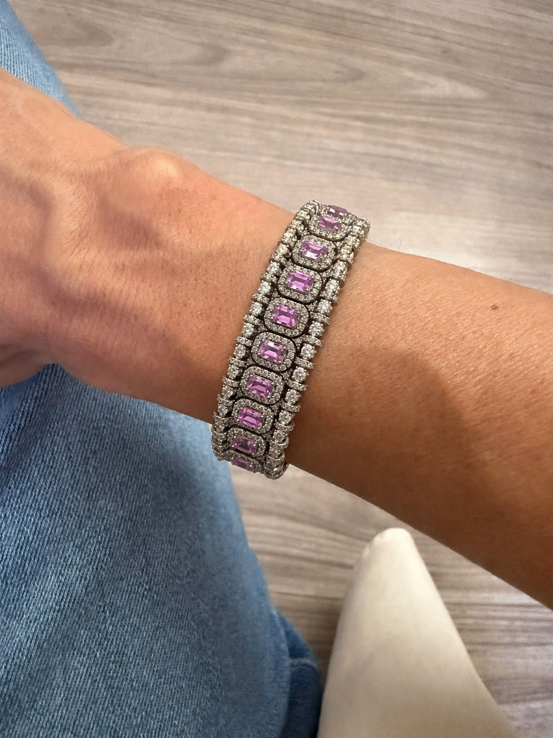 Macrame Bracelet Silver Pink Sapphires - LAURA CANTU JEWELRY