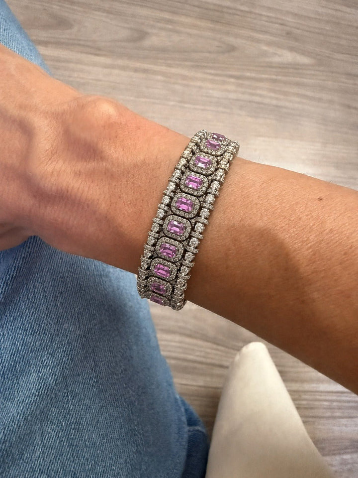Macrame Bracelet Silver Pink Sapphires - LAURA CANTU JEWELRY