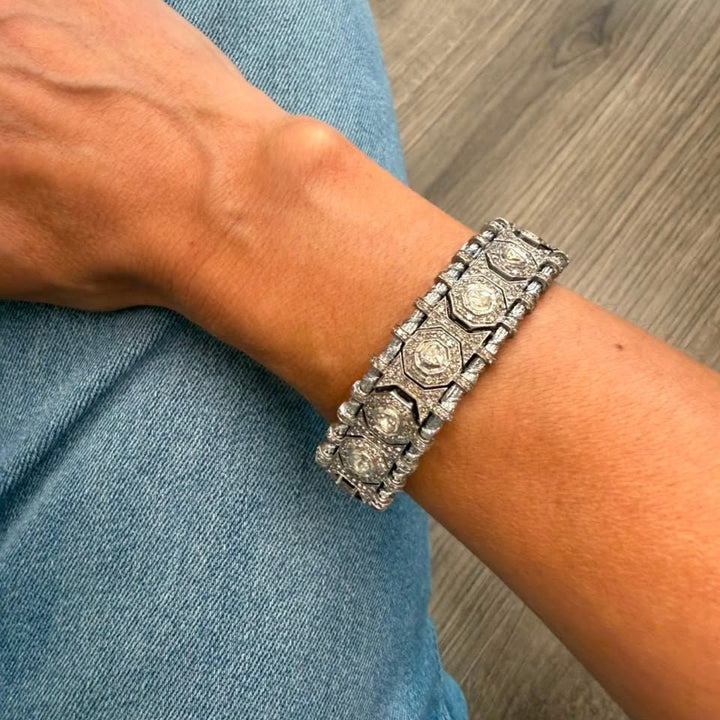 Silver Macrame Bracelet with Polki II