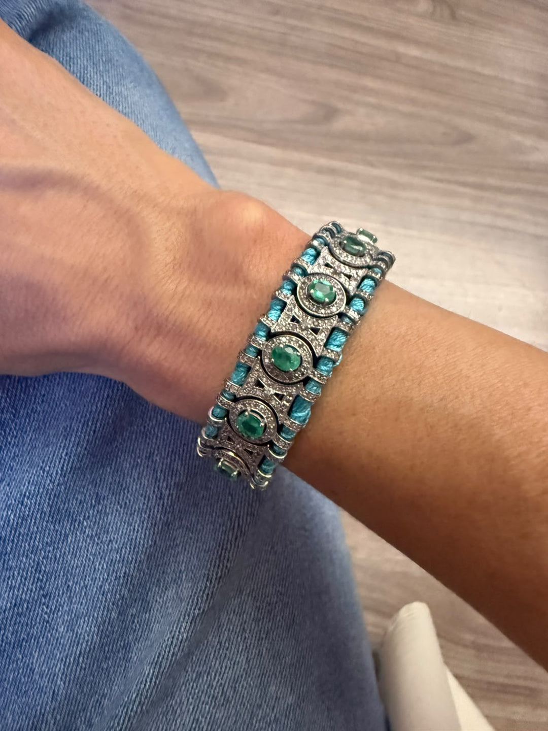 Pulsera Macrame Sky Blue Emerald - LAURA CANTU JEWELRY