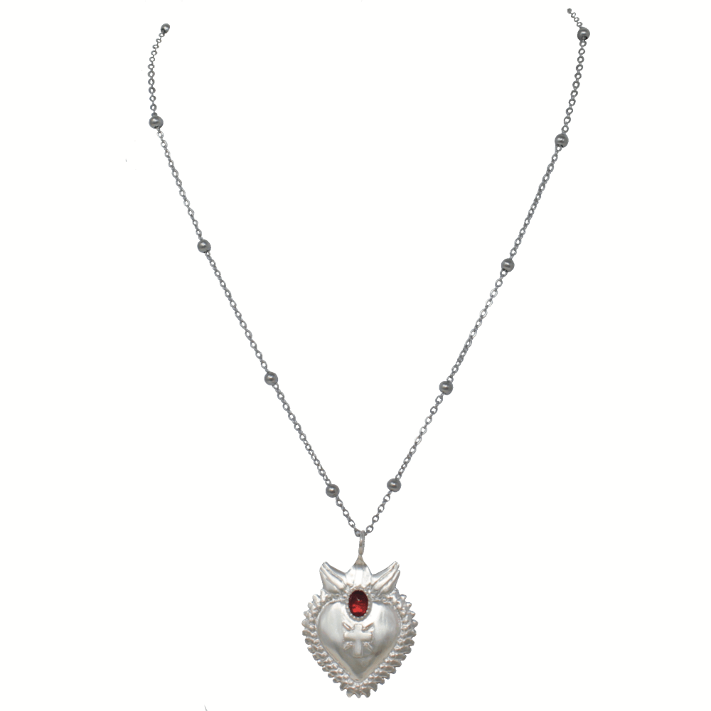 Sacred Heart Ball Chain Necklace - LAURA CANTU JEWELRY US