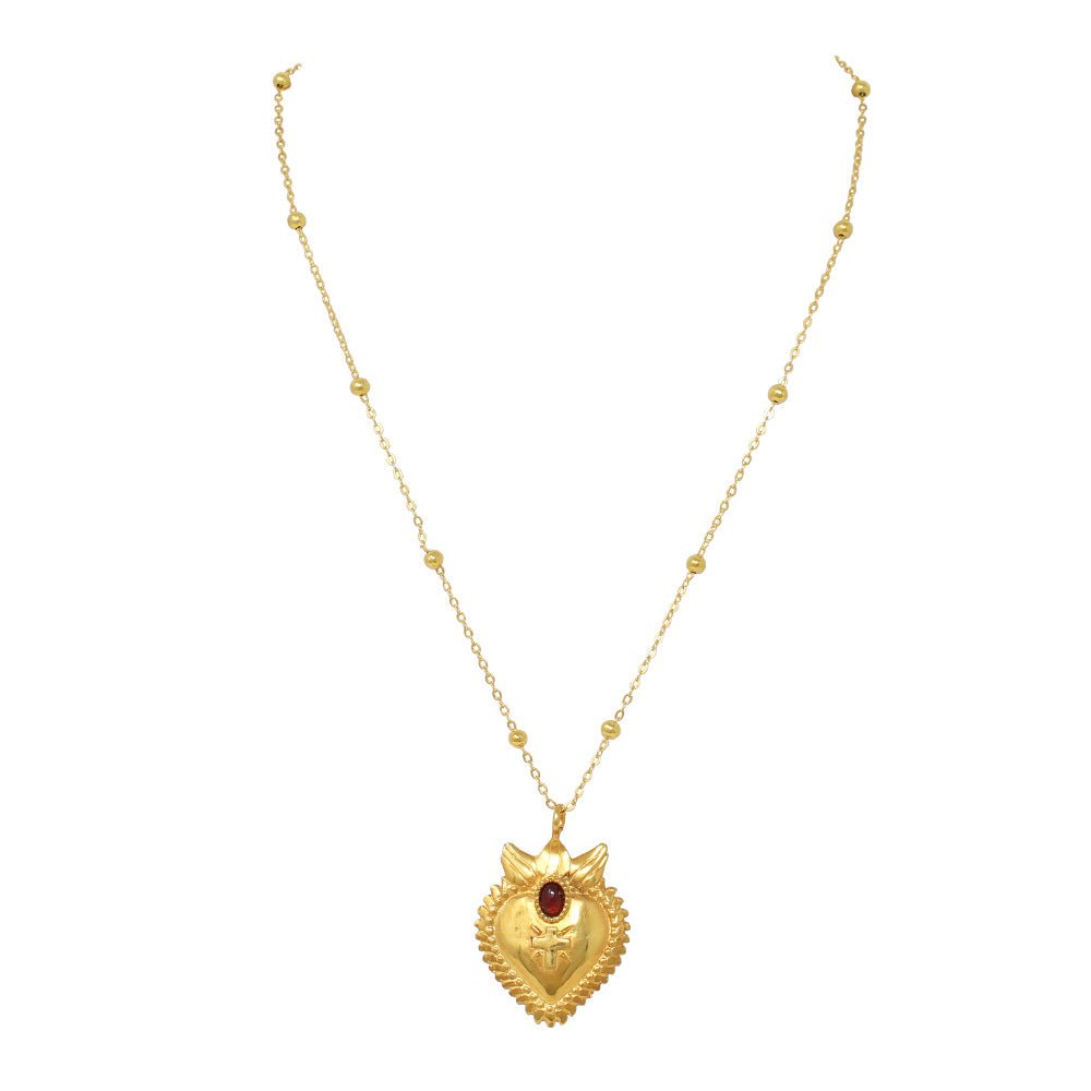 Sacred Heart Ball Chain Necklace - LAURA CANTU JEWELRY US