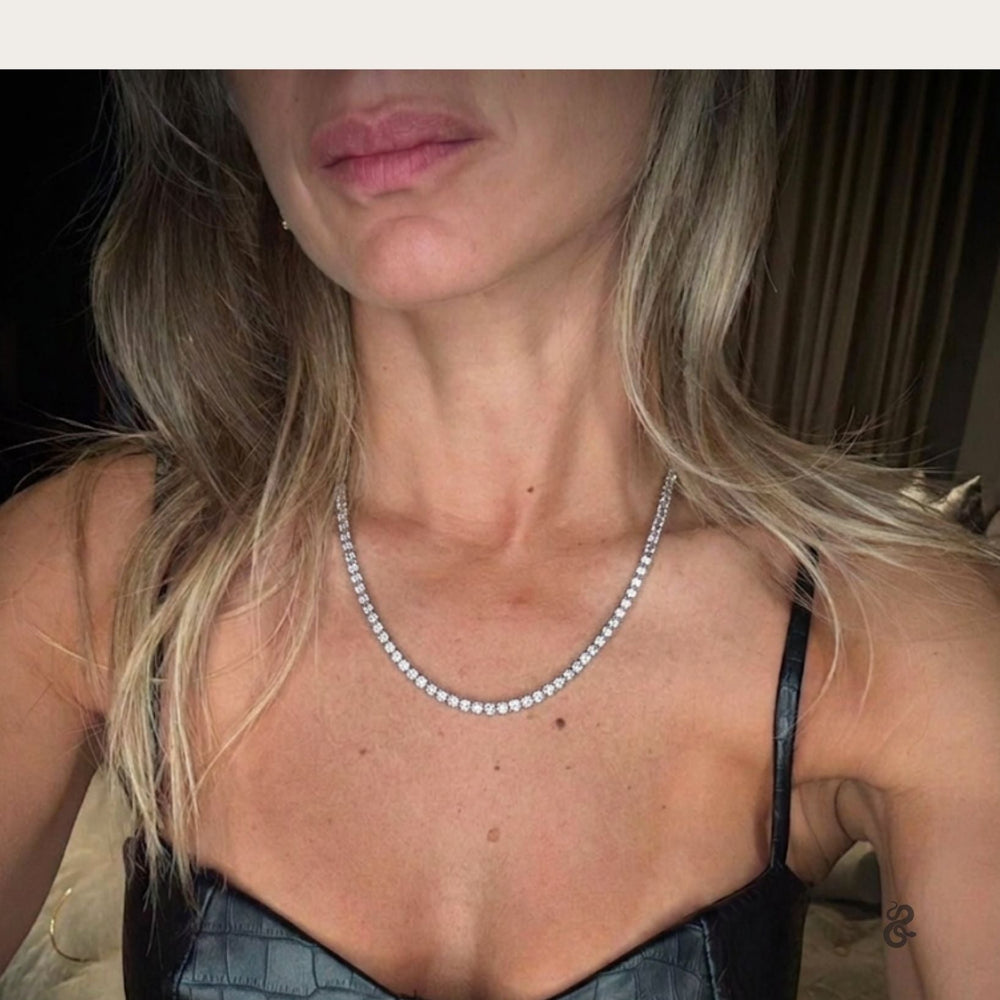 Tennis Necklace Plata .925 3 prong - LAURA CANTU JEWELRY