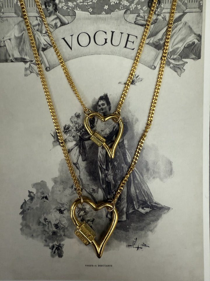 Thin Large Heart Lock Necklace (dije grande) - LAURA CANTU JEWELRY