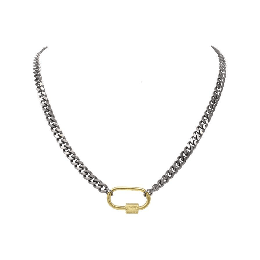 Bold Lock Necklace: Antique Silver - LAURA CANTU JEWELRY