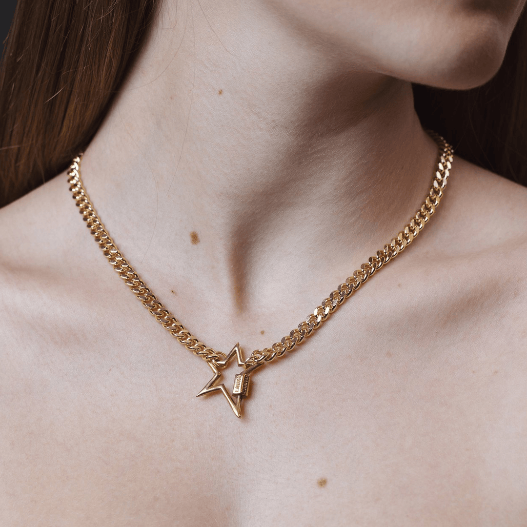 Bold Star Lock Necklace Gold - LAURA CANTU JEWELRY