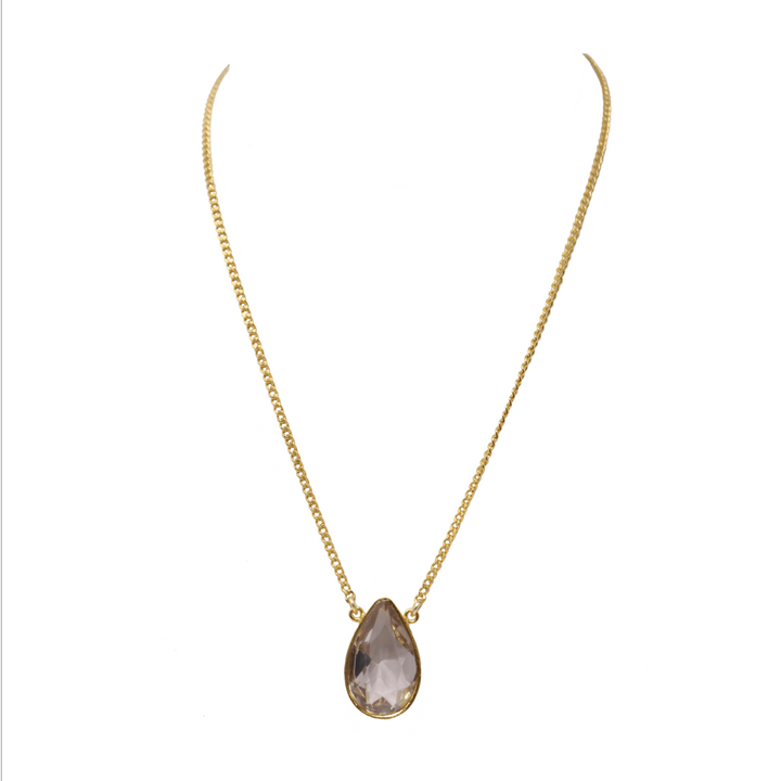 Gold Crystal Teardrop Necklace - LAURA CANTU JEWELRY