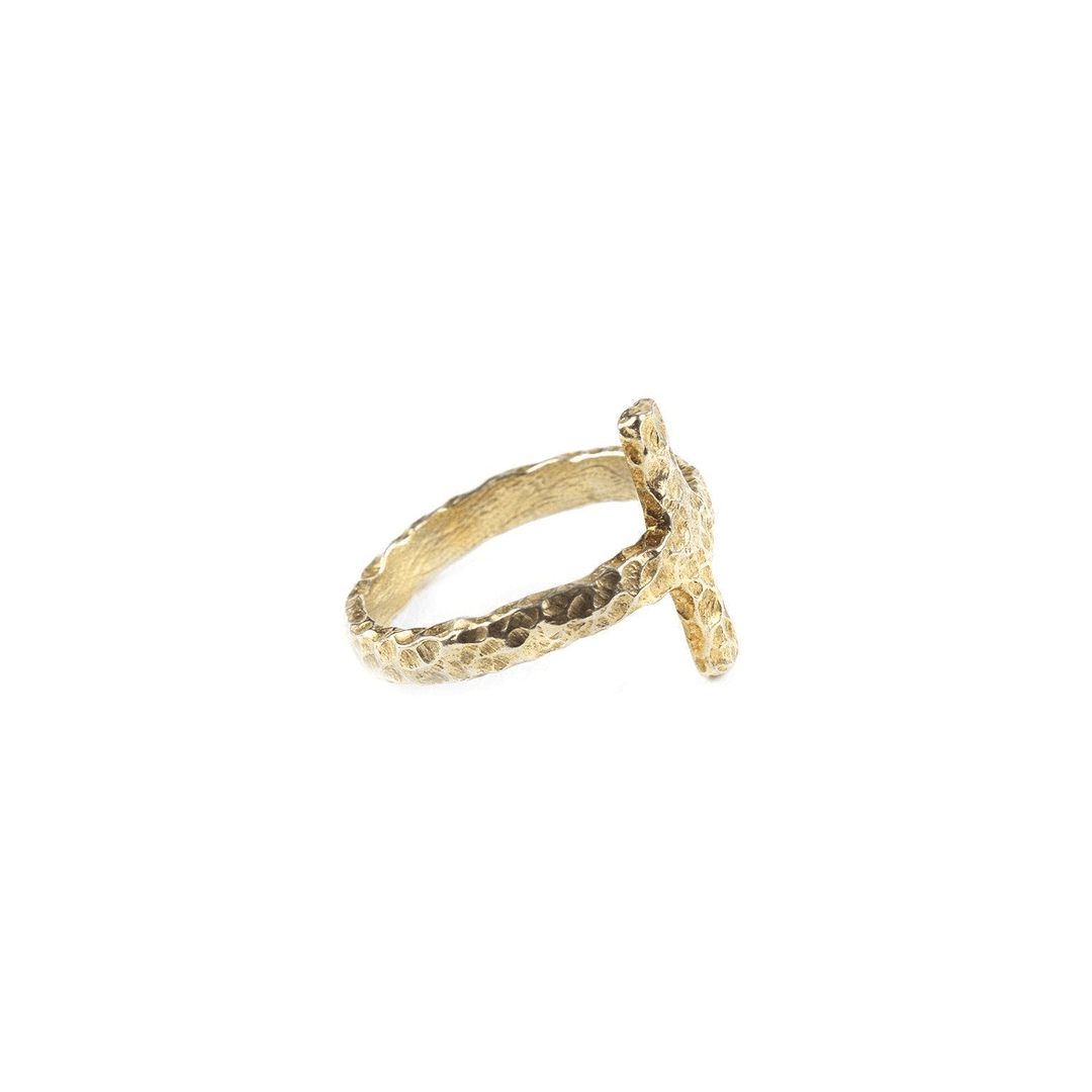 Gold Plated Silver Mid Finger Cross Ring - LAURA CANTU JEWELRY US