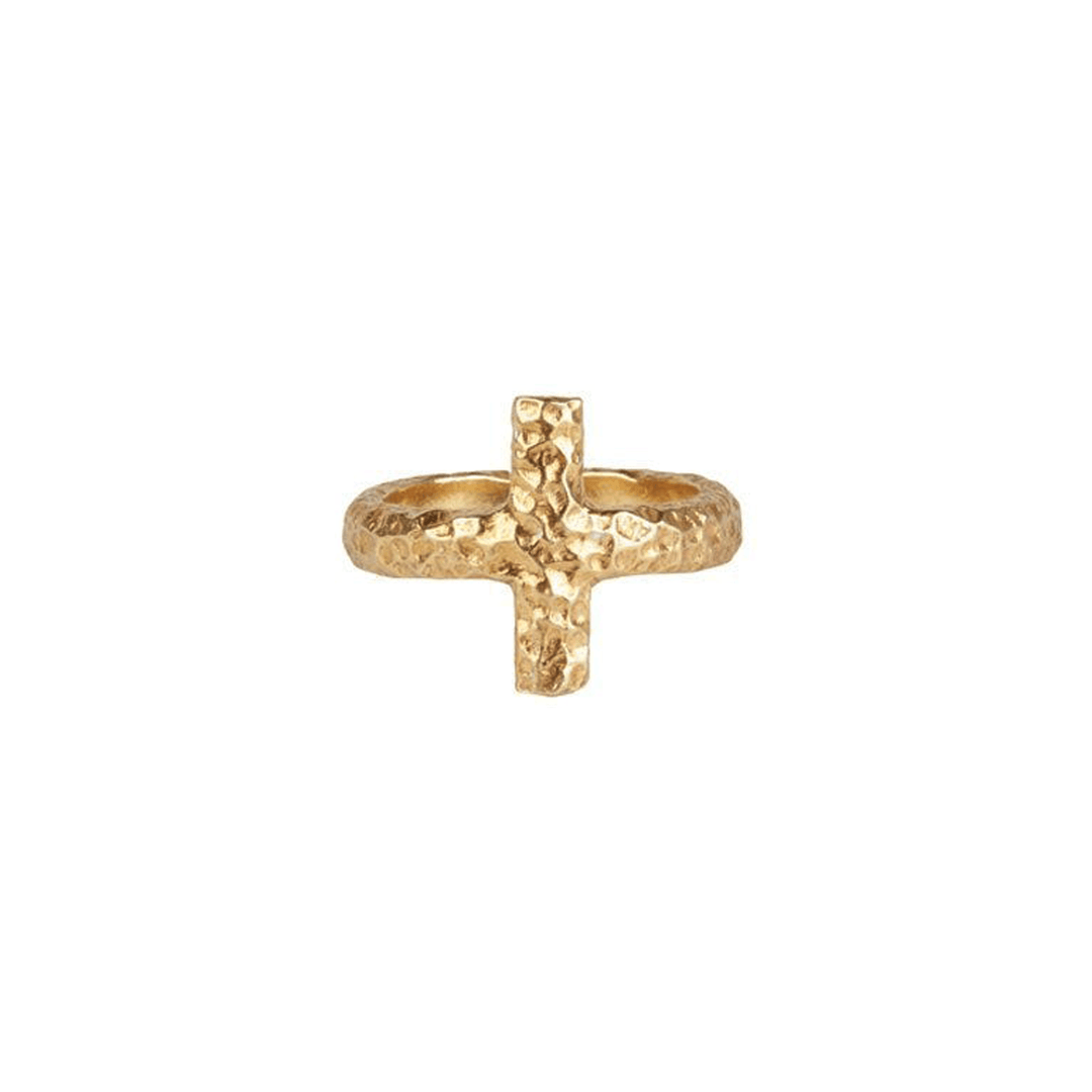 Gold Plated Silver Mid Finger Cross Ring - LAURA CANTU JEWELRY US