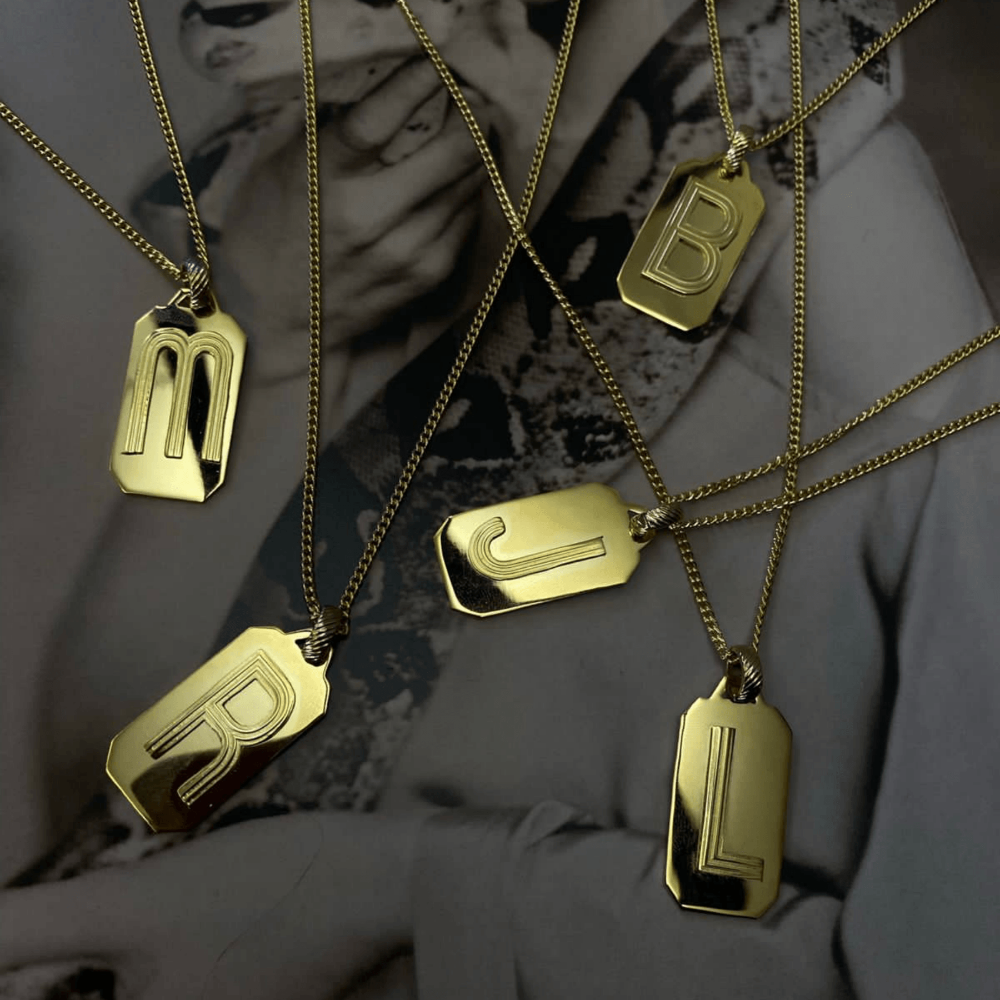 Initial Retro Tag Necklace - LAURA CANTU JEWELRY