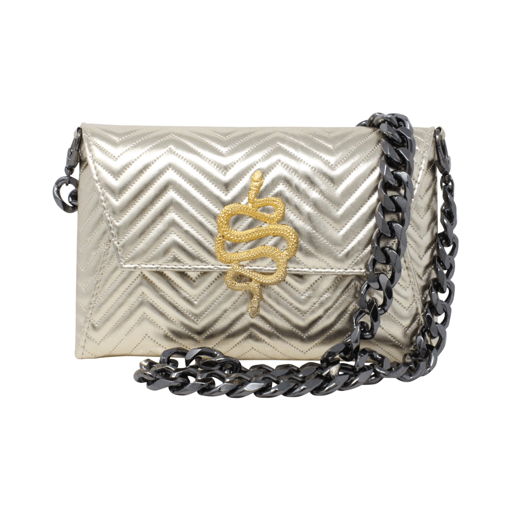 Natasha Gold Snake Clutch (Antique Silver Chain) - LAURA CANTU JEWELRY