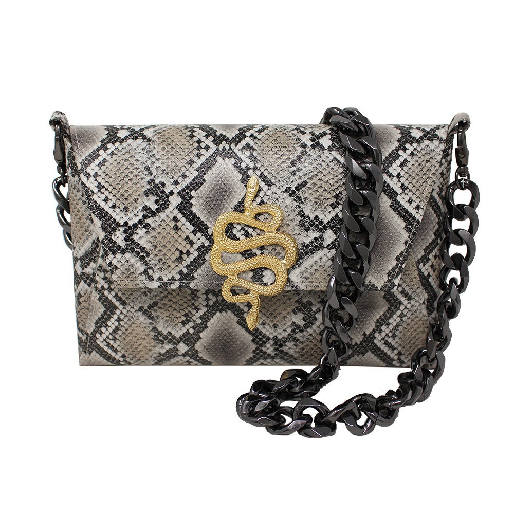 Natasha Gold Snake Clutch (Antique Silver Chain) - LAURA CANTU JEWELRY