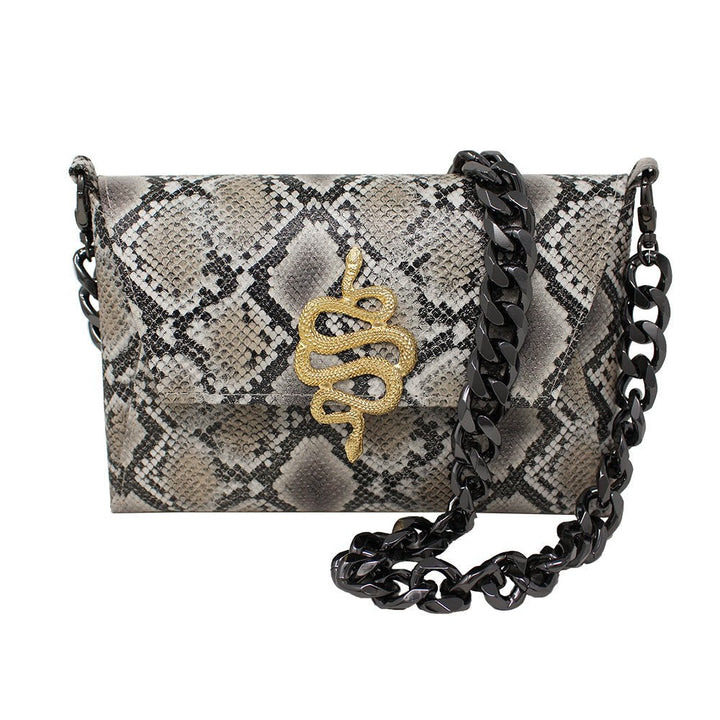 Natasha Gold Snake Clutch (Antique Silver Chain) - LAURA CANTU JEWELRY