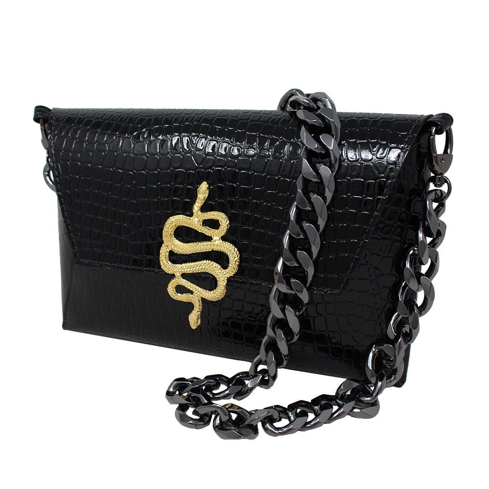 Natasha Gold Snake Clutch (Antique Silver Chain) - LAURA CANTU JEWELRY