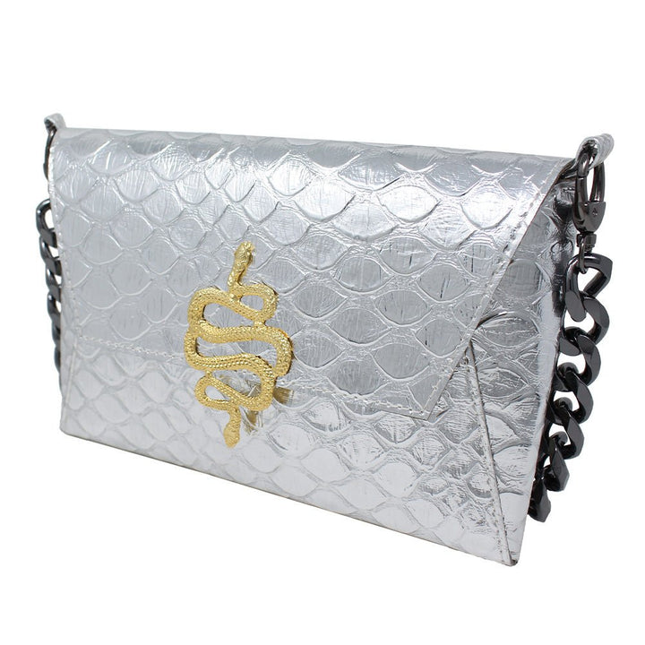 Natasha Gold Snake Clutch (Antique Silver Chain) - LAURA CANTU JEWELRY