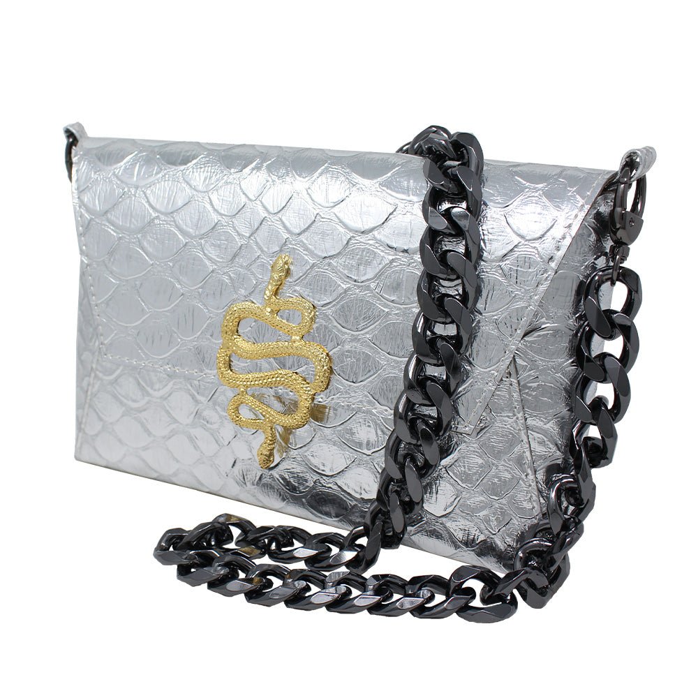 Natasha Gold Snake Clutch (Antique Silver Chain) - LAURA CANTU JEWELRY