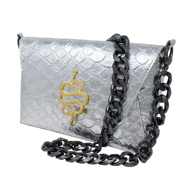 Natasha Gold Snake Clutch (Antique Silver Chain) - LAURA CANTU JEWELRY
