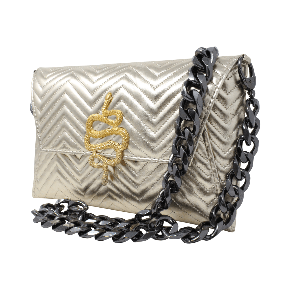 Natasha Gold Snake Clutch (Antique Silver Chain) - LAURA CANTU JEWELRY US