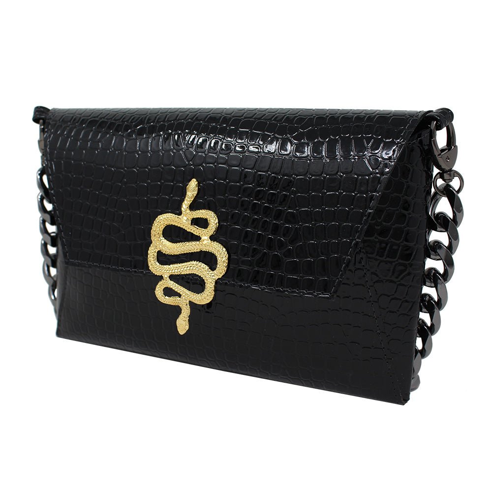 Natasha Gold Snake Clutch (Antique Silver Chain) - LAURA CANTU JEWELRY
