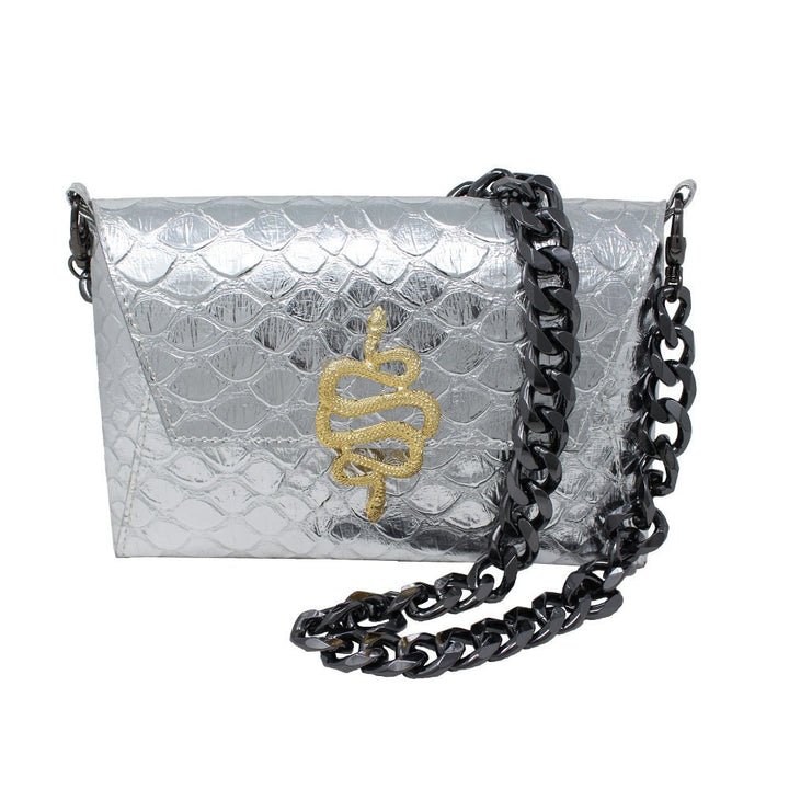 Natasha Gold Snake Clutch (Antique Silver Chain) - LAURA CANTU JEWELRY