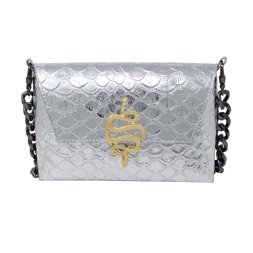 Natasha Gold Snake Clutch (Antique Silver Chain) - LAURA CANTU JEWELRY