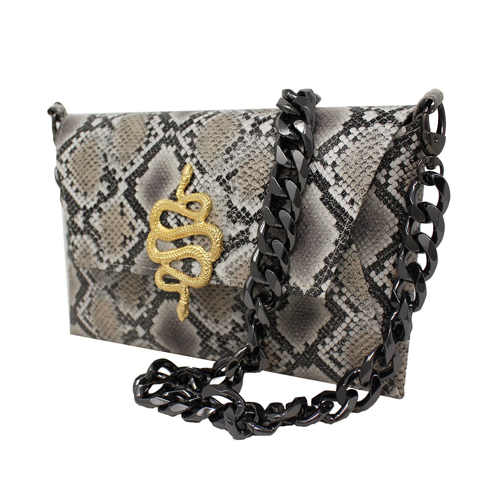 Natasha Gold Snake Clutch (Antique Silver Chain) - LAURA CANTU JEWELRY