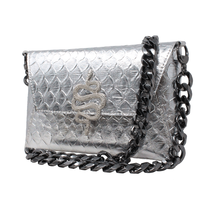 Natasha Metallic Crocodile Silver Snake - LAURA CANTU JEWELRY