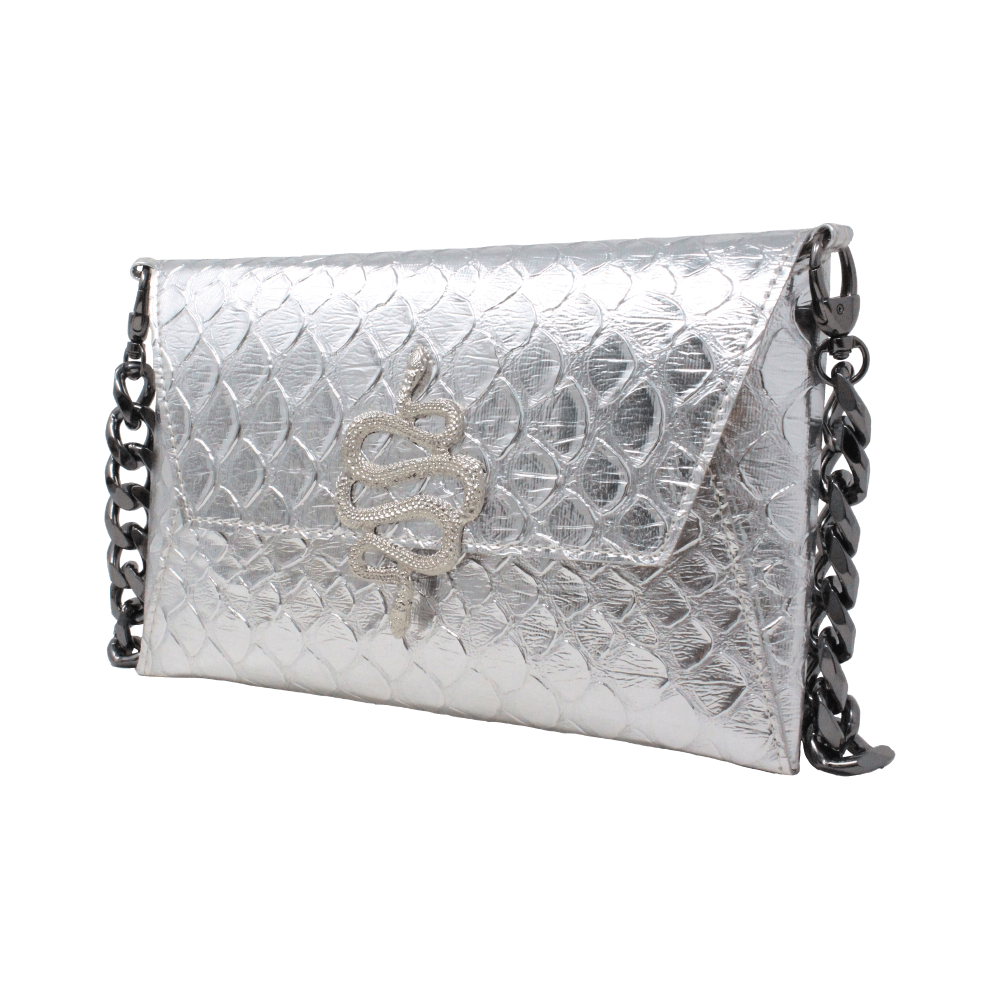 Natasha Metallic Crocodile Silver Snake - LAURA CANTU JEWELRY