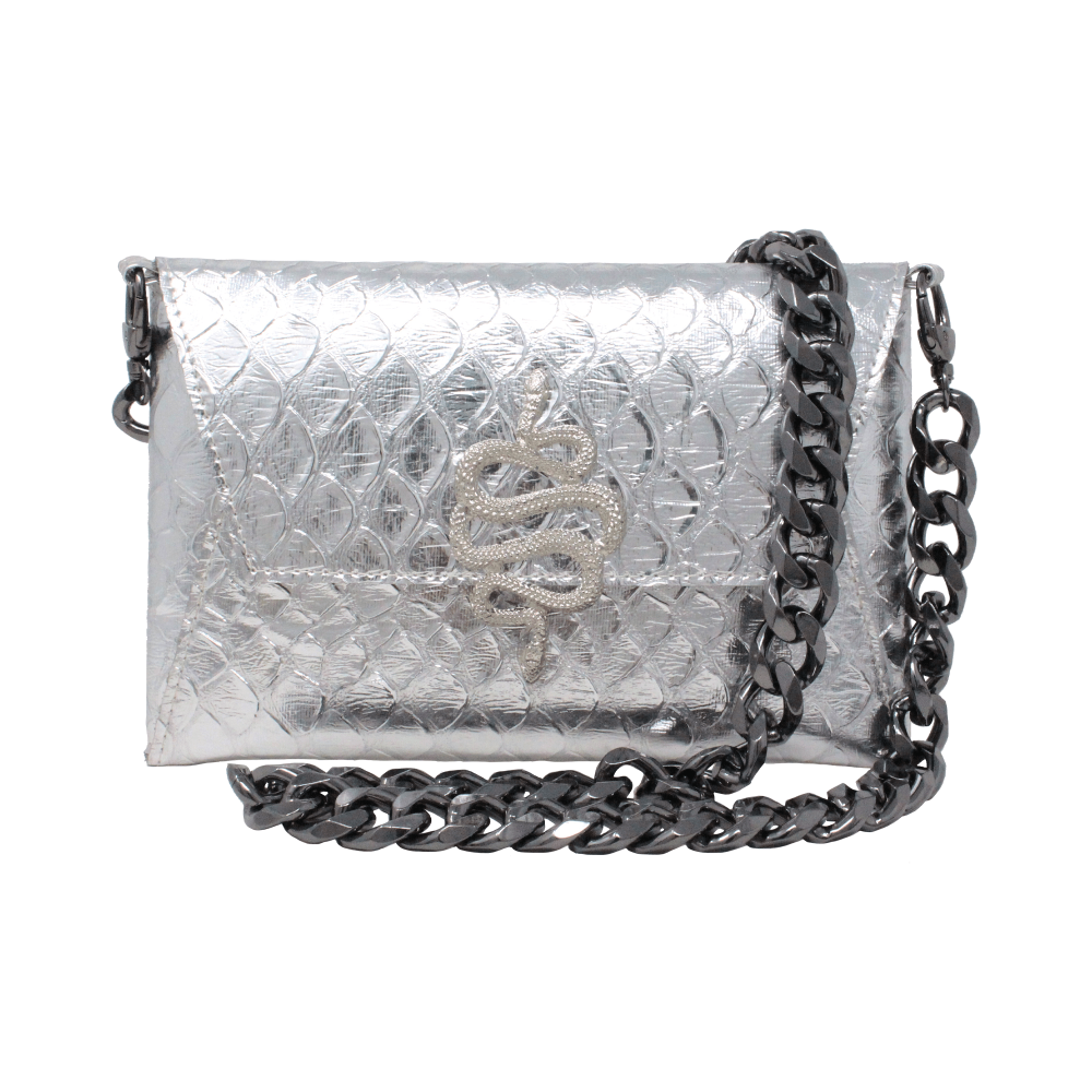 Natasha Metallic Crocodile Silver Snake - LAURA CANTU JEWELRY