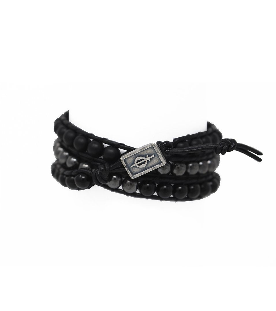 SantOsaint wraparound Leather and beads bracelet - Laura Cantu Jewelry - Mx