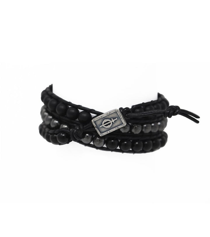 SantOsaint wraparound Leather and beads bracelet - Laura Cantu Jewelry - Mx