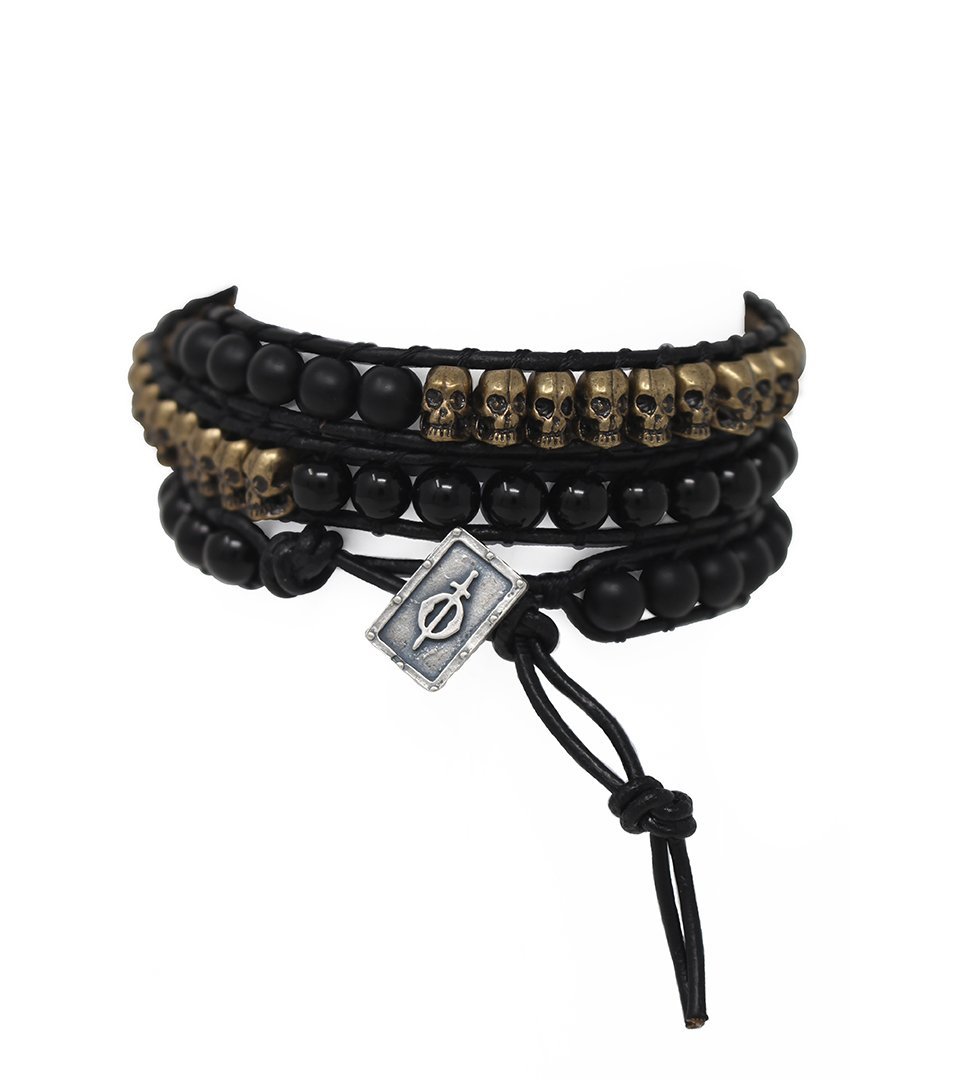 SantOsaint wraparound onyx and skulls bracelet - Laura Cantu Jewelry - Mx
